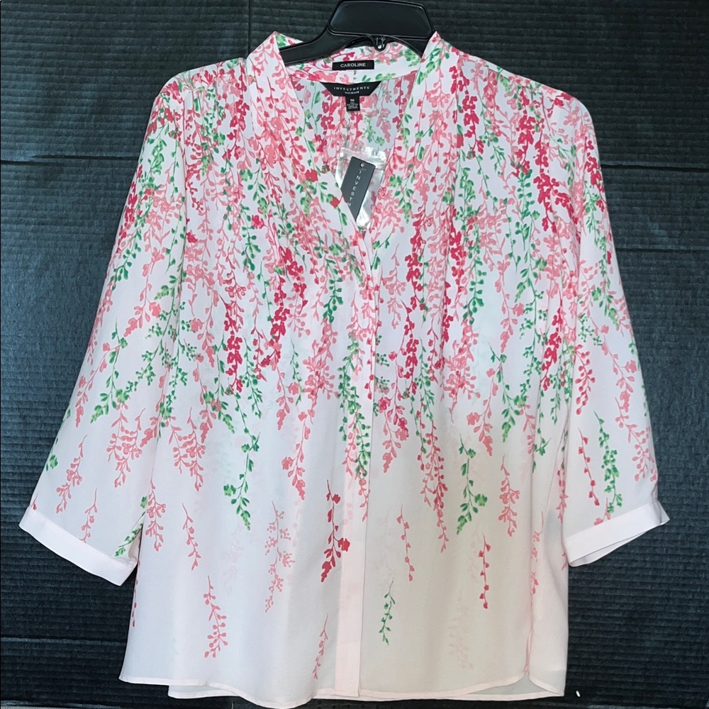 Investments Floral Blouse with Pink and Green Accents